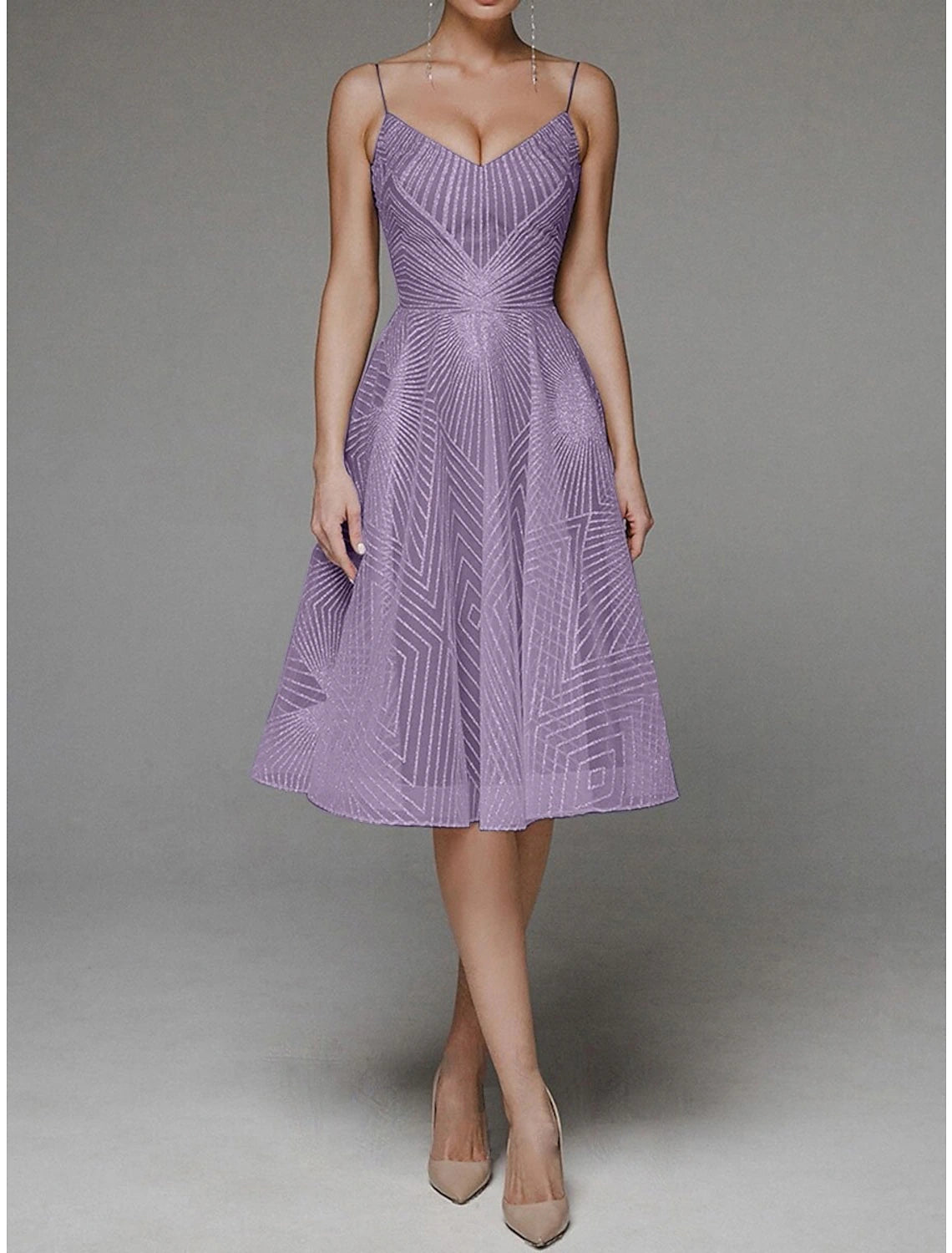 Wholesale A-Line Homecoming Dresses Floral Dress Wedding Guest Party Wear Tea Length Sleeveless Spaghetti Strap Polyester Backless with Embroidery