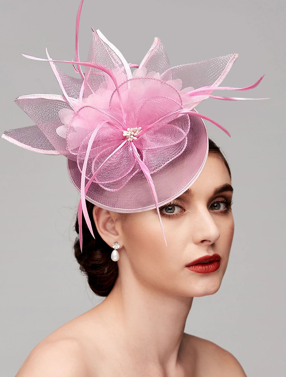 Wholesale Feathers Net Fascinators Kentucky Derby Hats Headpiece with Feather Cap Flower 1 PC Wedding Horse Race Ladies Day Melbourne Cup Headpiece