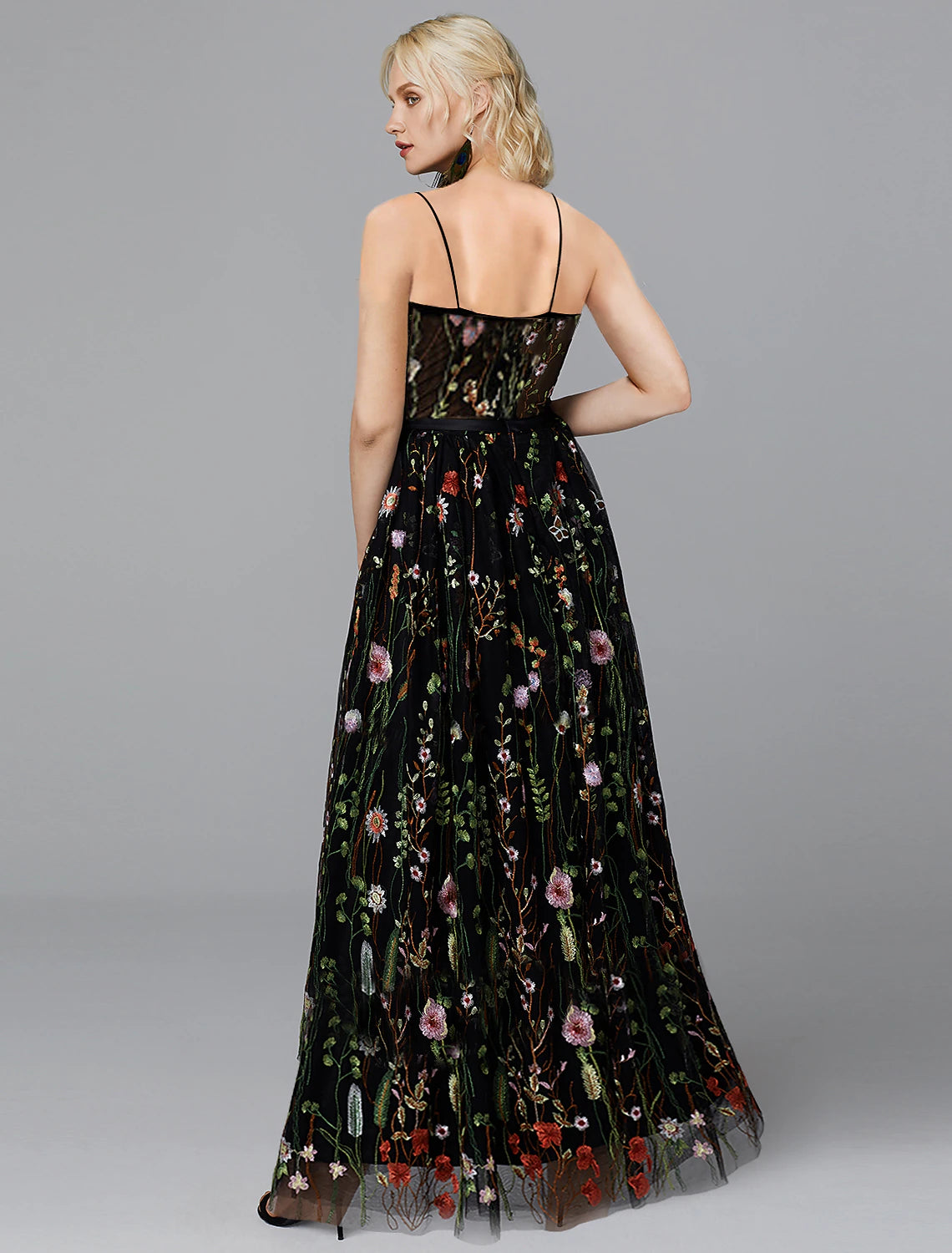 Wholesale  A-Line Prom Dresses Floral Dress Wedding Guest Formal Evening Floor Length Sleeveless Spaghetti Strap Chiffon with Slit Appliques