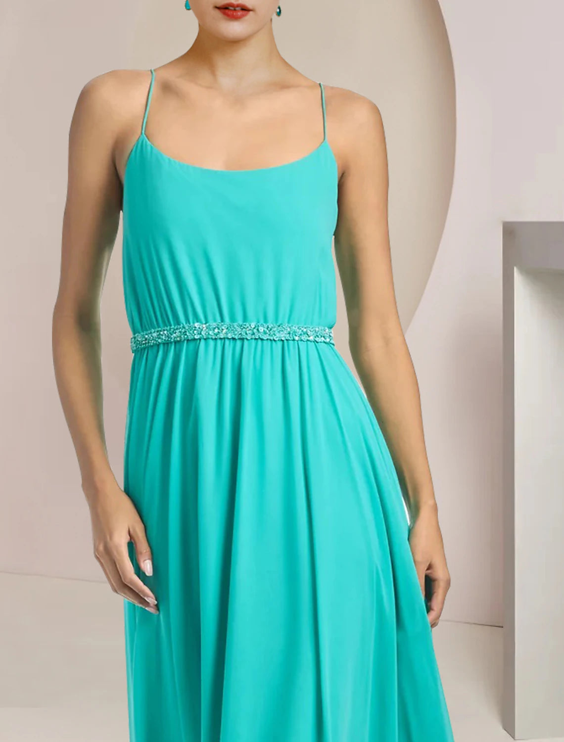 Wholesale  Two Piece Jumpsuits Jumpsuit / Pantsuit Mother of the Bride Dress Formal Wedding Guest Elegant Scoop Neck Tea Length Chiffon Sleeveless with Beading Appliques