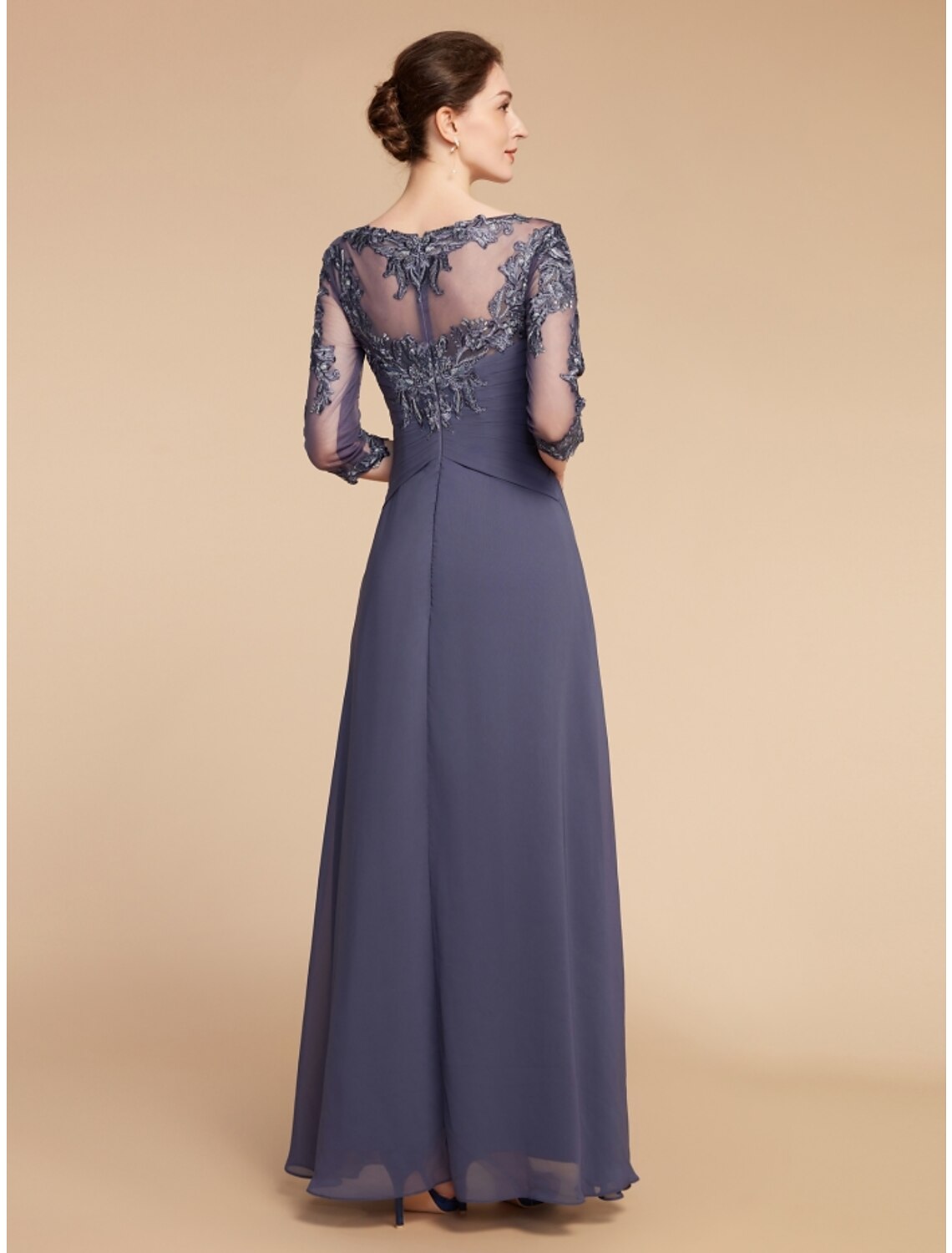 Wholesale Sheath / Column Mother of the Bride Dress Wedding Guest Elegant Vintage Scoop Neck Ankle Length Chiffon Lace Half Sleeve with Ruffles Ruching