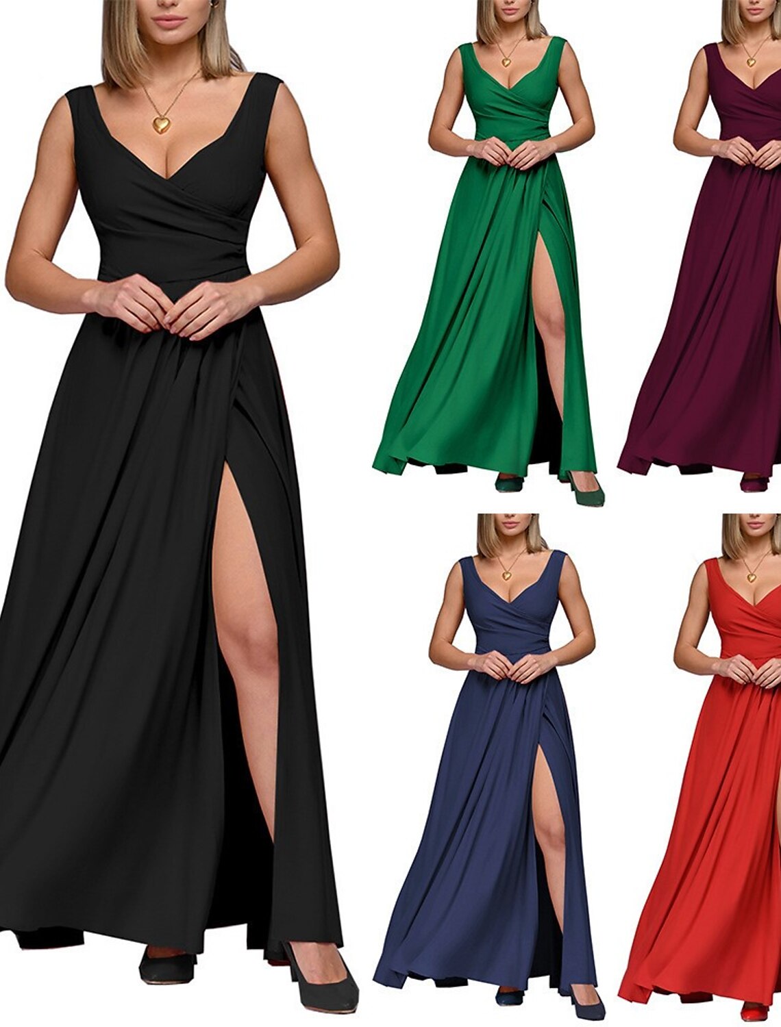 Wholesale A-Line Bridesmaid Dress V Neck Sleeveless Elegant Floor Length Spandex with Split Front / Ruching
