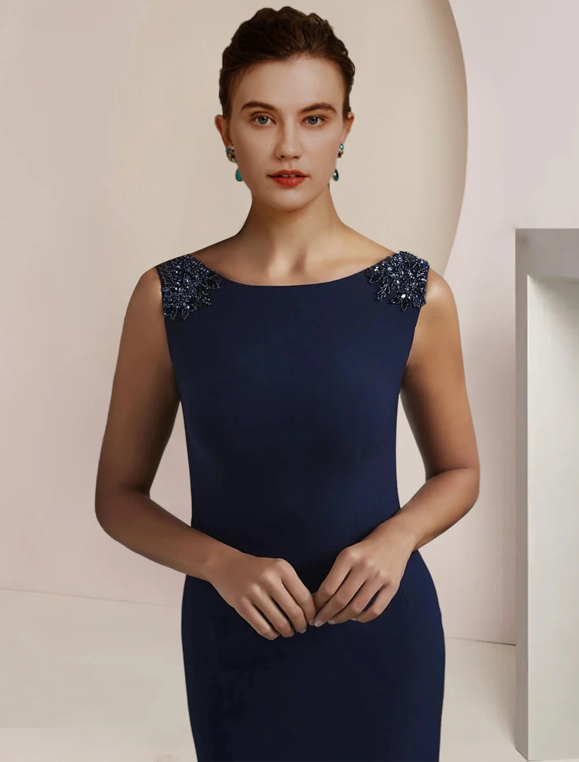 Wholesale  Mermaid / Trumpet Mother of the Bride Dress Formal Wedding Guest Elegant Scoop Neck Sweep / Brush Train Chiffon Sleeveless with Beading