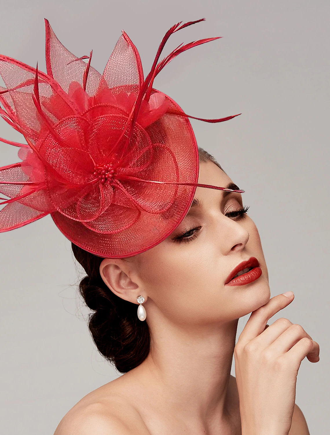 Wholesale Feathers Net Fascinators Kentucky Derby Hats Headpiece with Feather Cap Flower 1 PC Wedding Horse Race Ladies Day Melbourne Cup Headpiece