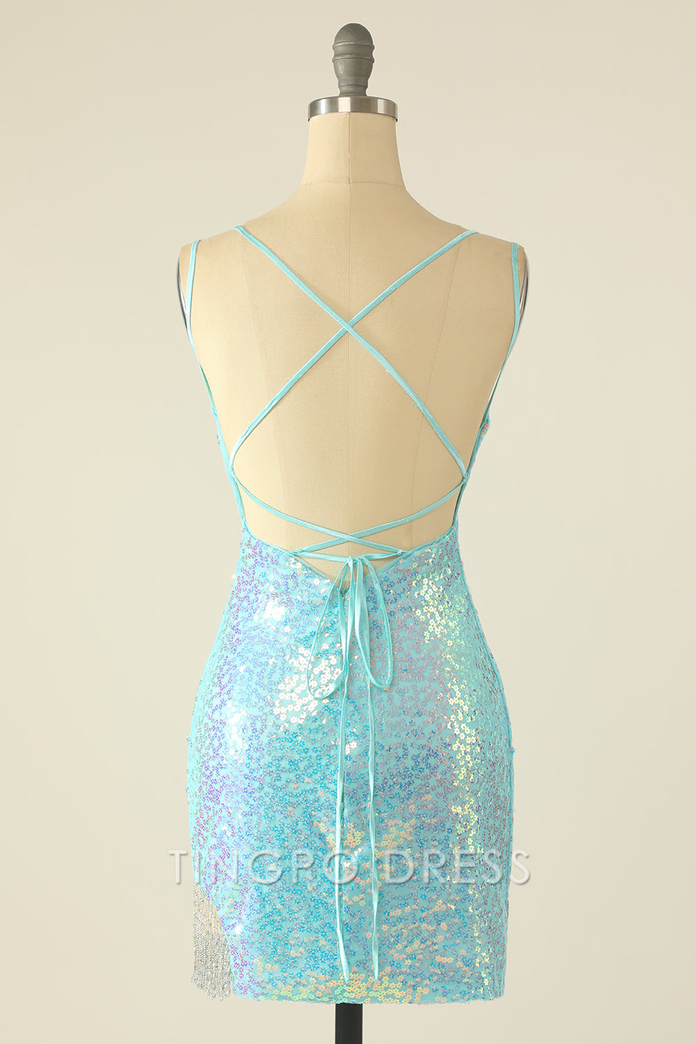 TingPo Wholesale Elegant Blue Sequin Tight Homecoming Dress formal wear dresses
