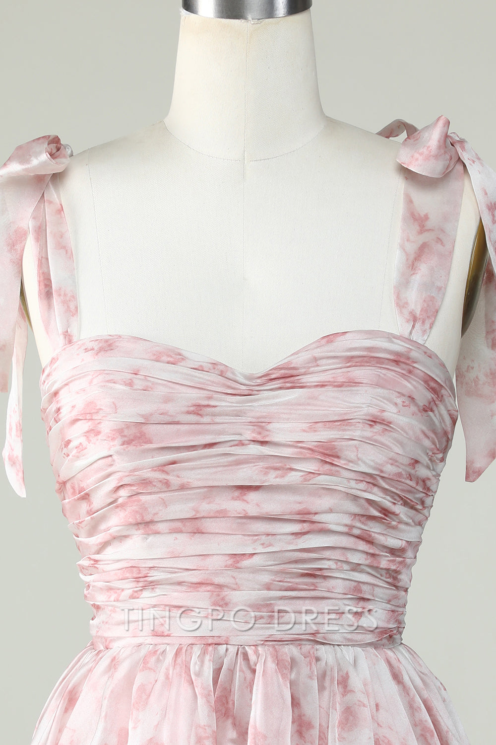 TingPo Wholesale Elegant Stylish A Line Off the Shoulder Blush Printed Short Homecoming Dress formal wear dresses