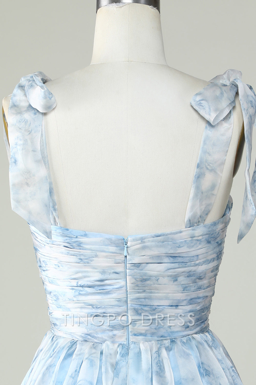 TingPo Wholesale Elegant Stylish A Line Off the Shoulder Blue Printed Short Homecoming Dress formal wear dresses