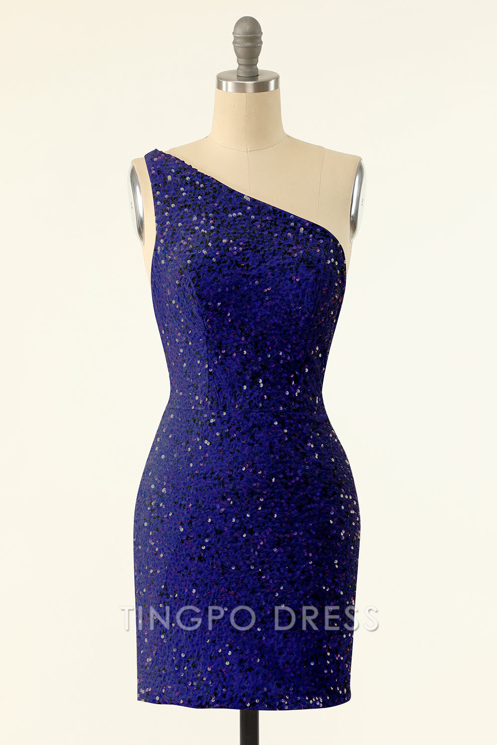 TingPo Wholesale Elegant Royal Blue One Shoulder Sequins Tight Homecoming formal wear dresses