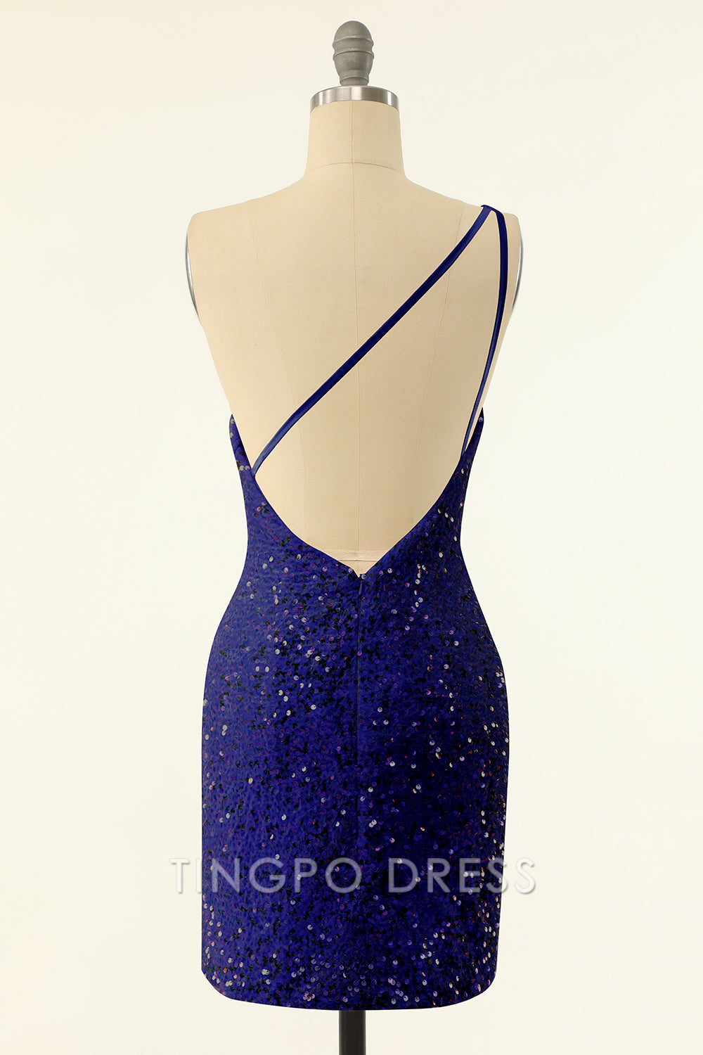 TingPo Wholesale Elegant Royal Blue One Shoulder Sequins Tight Homecoming formal wear dresses