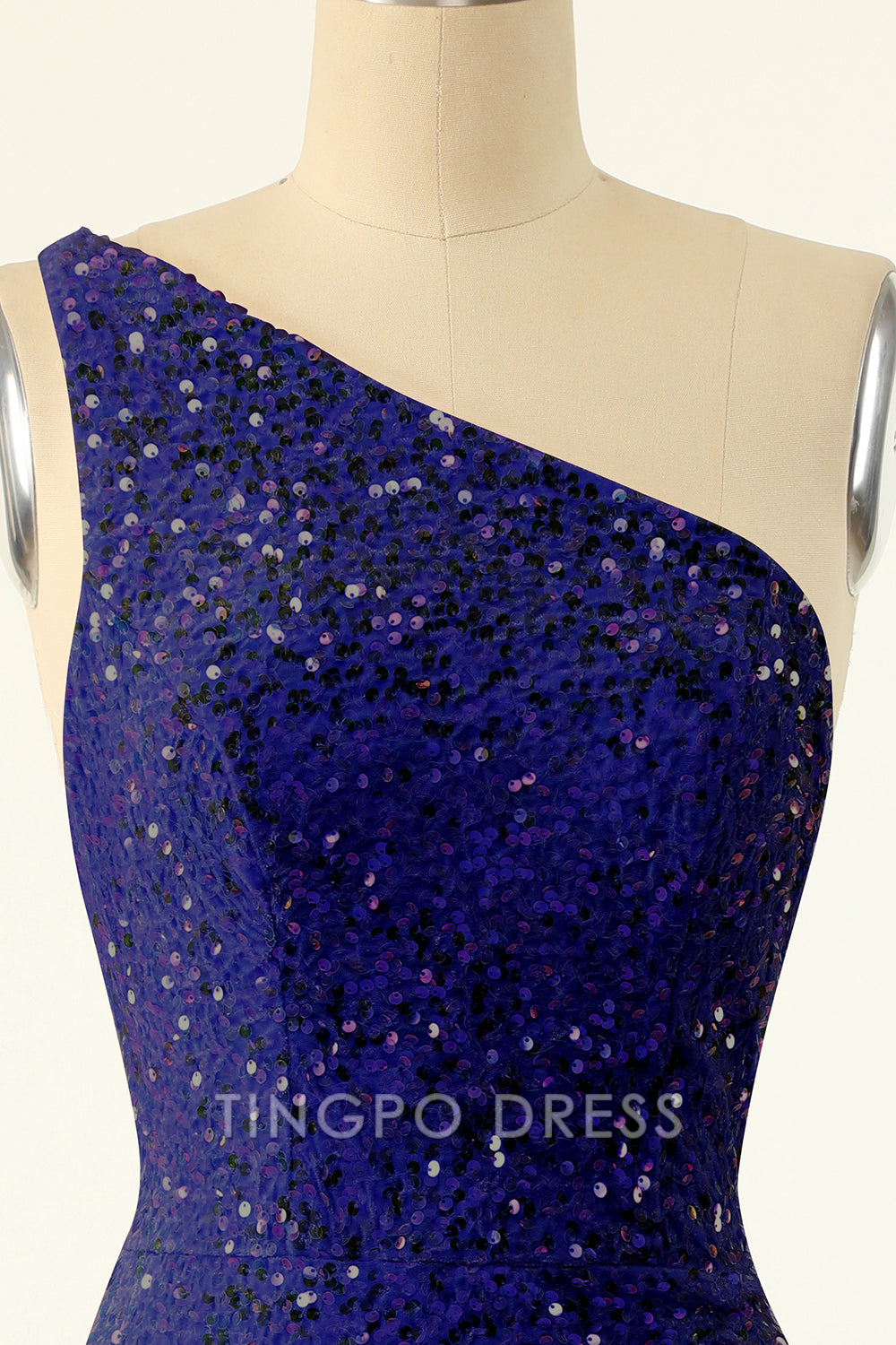 TingPo Wholesale Elegant Royal Blue One Shoulder Sequins Tight Homecoming formal wear dresses
