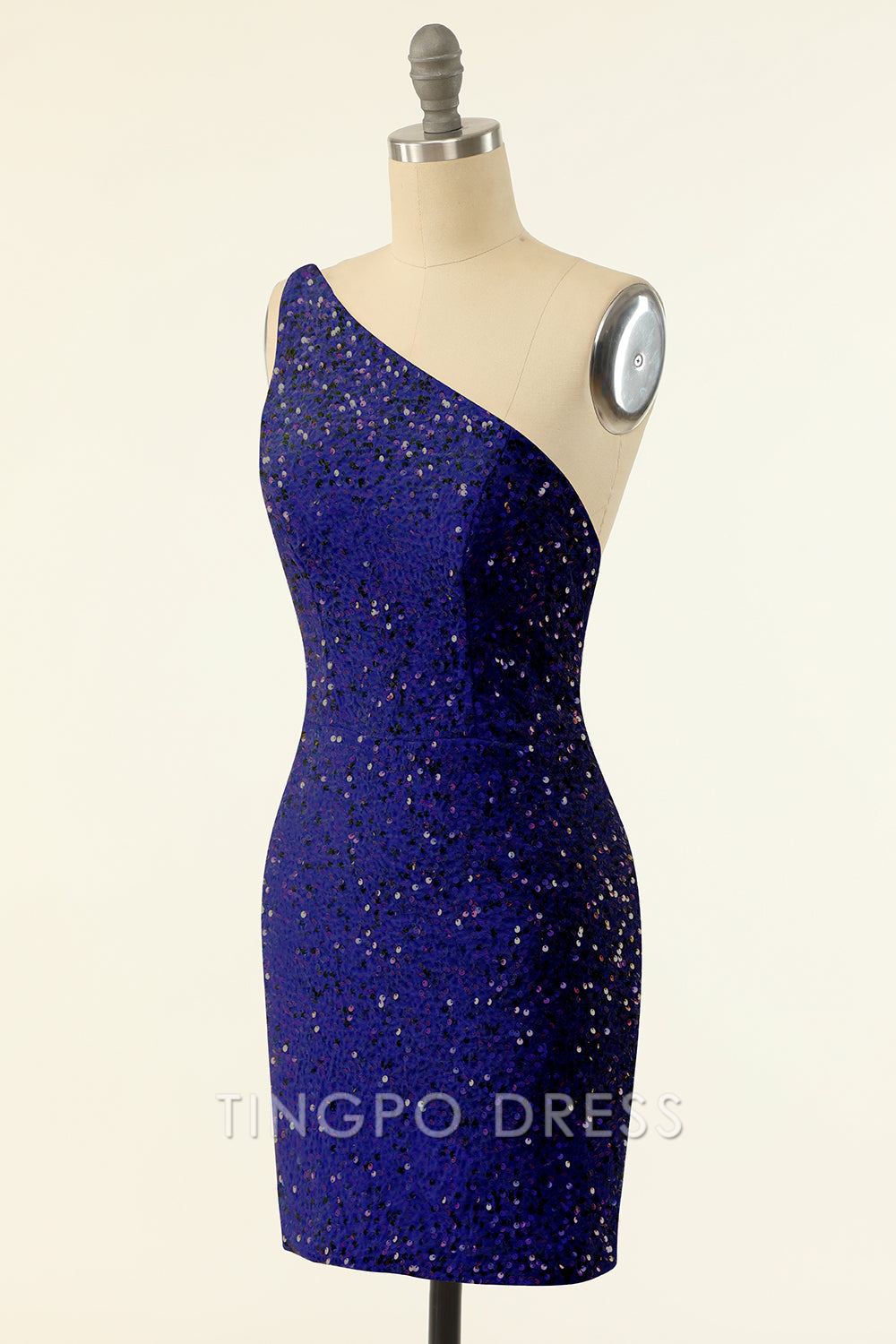 TingPo Wholesale Elegant Royal Blue One Shoulder Sequins Tight Homecoming formal wear dresses