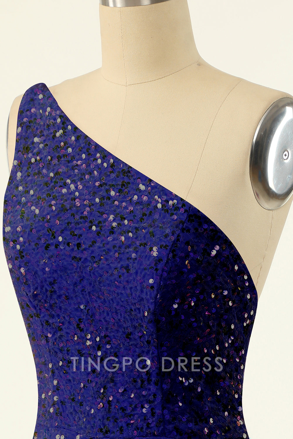 TingPo Wholesale Elegant Royal Blue One Shoulder Sequins Tight Homecoming formal wear dresses