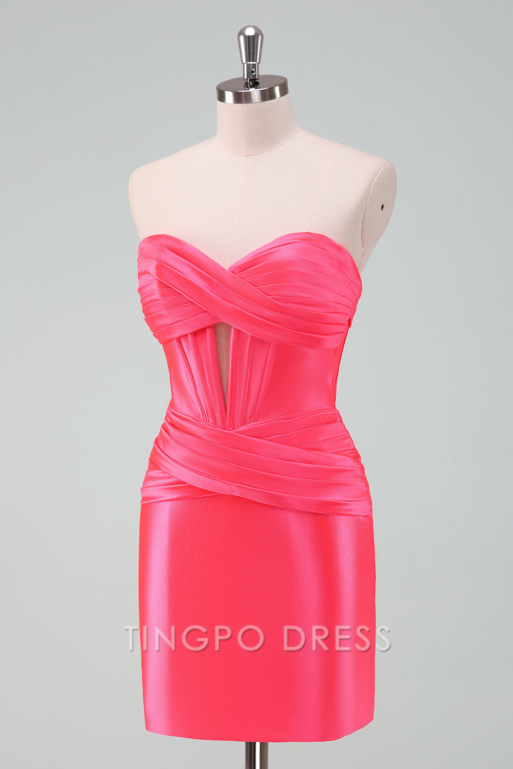 TingPo Wholesale Elegant Stylish Hot Pink Bodycon Sweetheart Satin Corset Short Homecoming Dress formal wear dresses