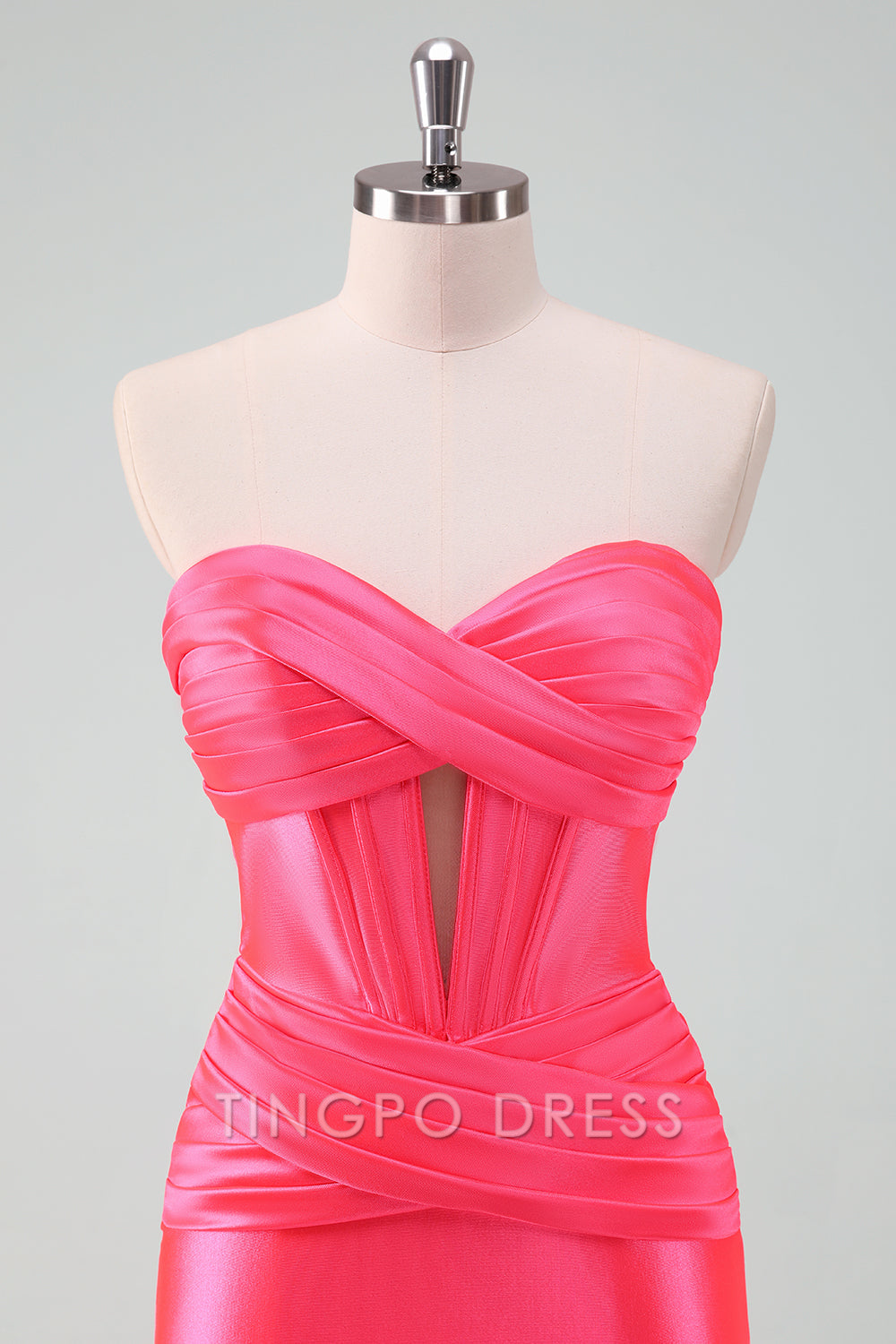 TingPo Wholesale Elegant Stylish Hot Pink Bodycon Sweetheart Satin Corset Short Homecoming Dress formal wear dresses