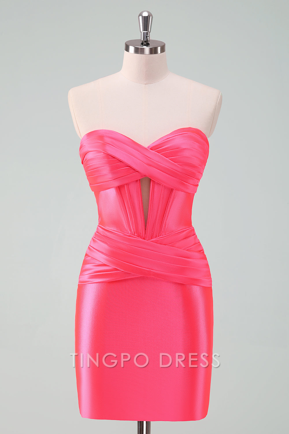 TingPo Wholesale Elegant Stylish Hot Pink Bodycon Sweetheart Satin Corset Short Homecoming Dress formal wear dresses