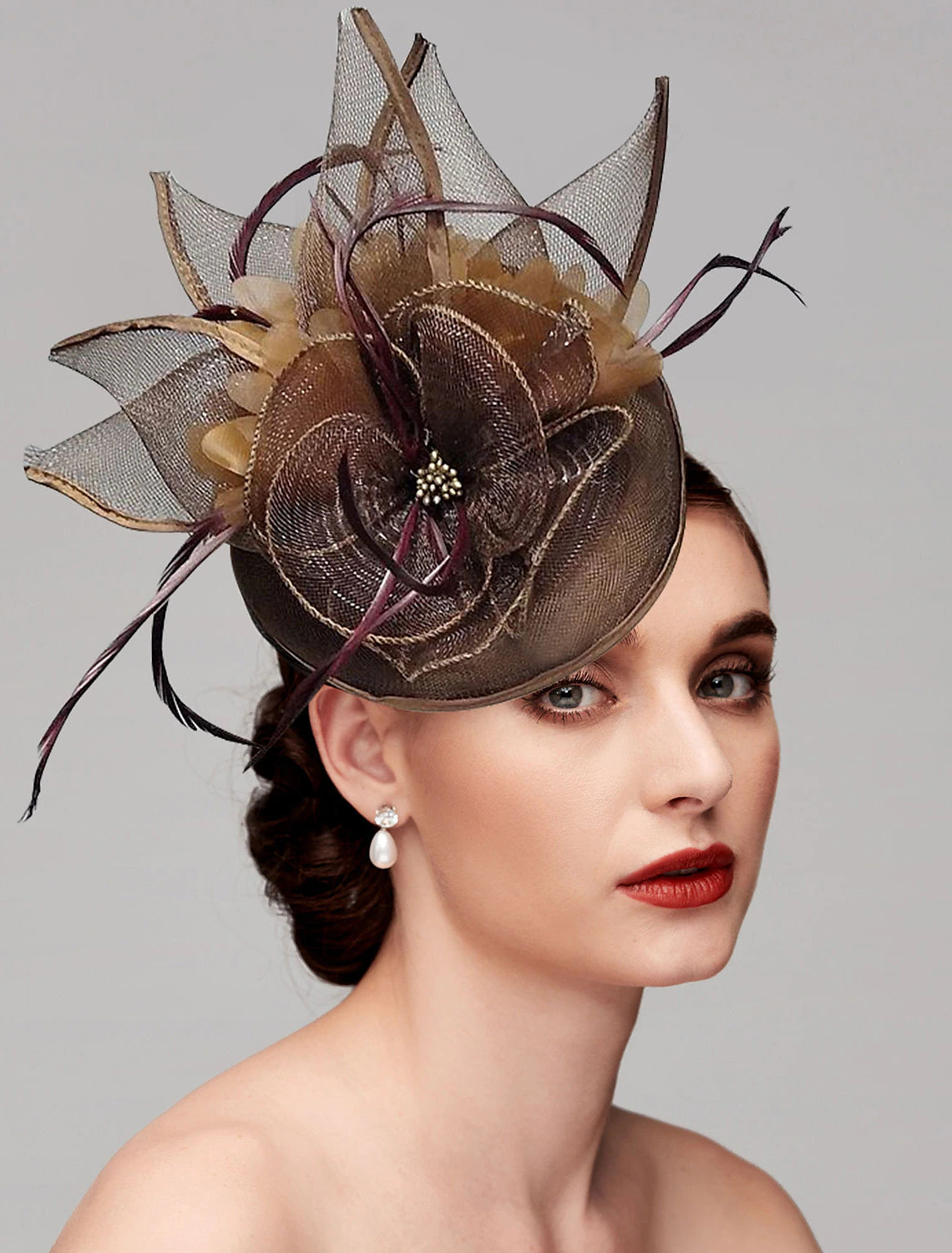 Wholesale Feathers Net Fascinators Kentucky Derby Hats Headpiece with Feather Cap Flower 1 PC Wedding Horse Race Ladies Day Melbourne Cup Headpiece