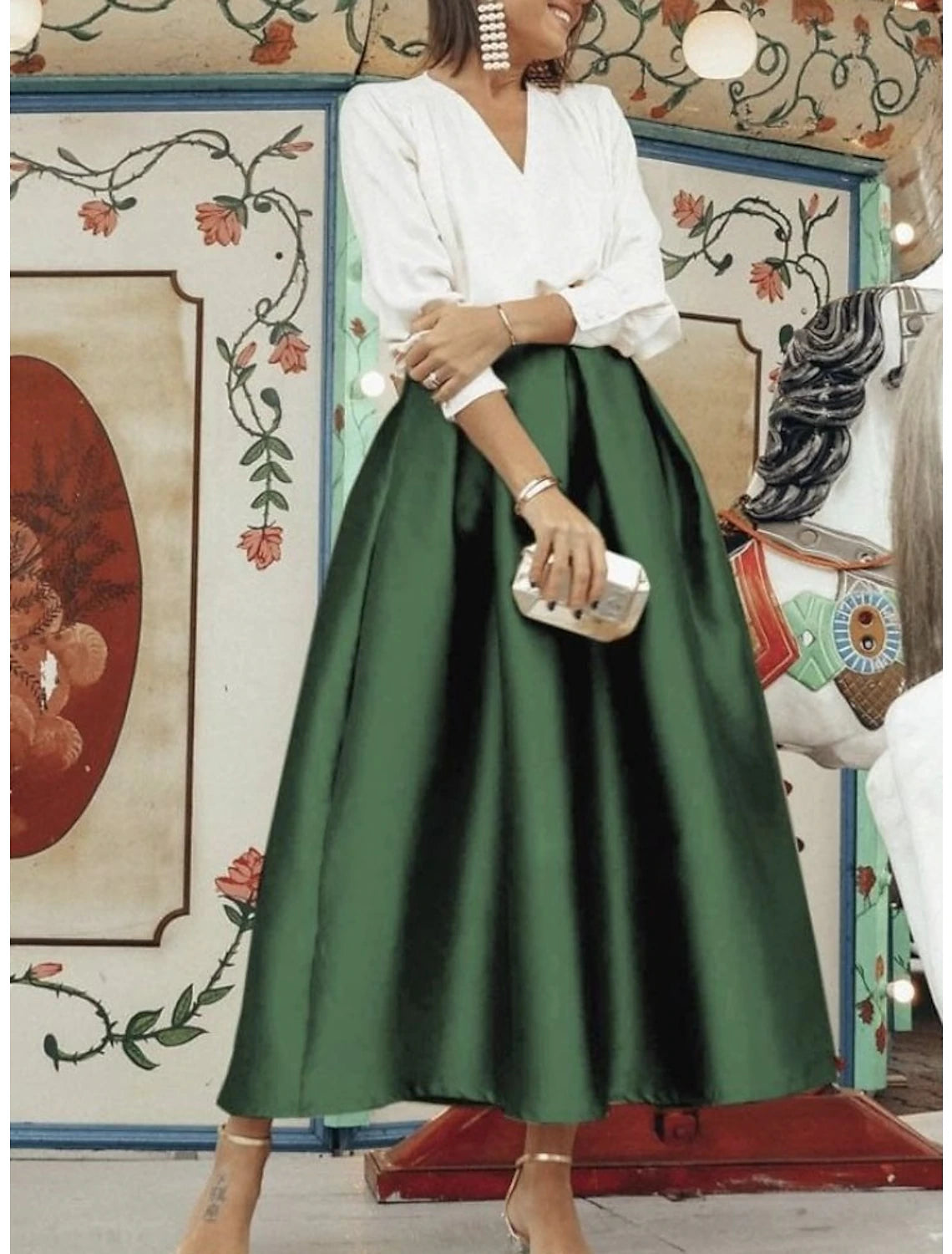 Wholesale Two Piece Cocktail Dresses Color Block Dress Wedding Party Wear Tea Length Long Sleeve V Neck Satin with Pleats