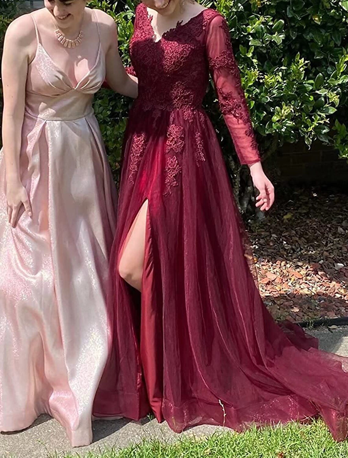 Wholesale A-Line Evening Gown Floral Dress Formal Evening Floor Length Long Sleeve V Neck Wednesday Addams Family Lace with Slit Lace