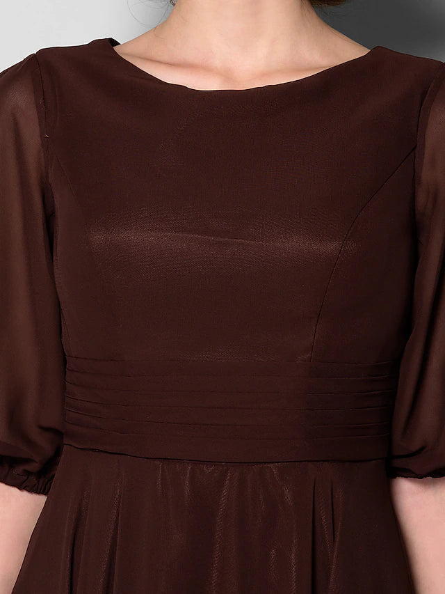 Wholesale A-Line Mother of the Bride Dress Elegant Jewel Neck Ankle Length Chiffon Half Sleeve with Sash / Ribbon Ruched