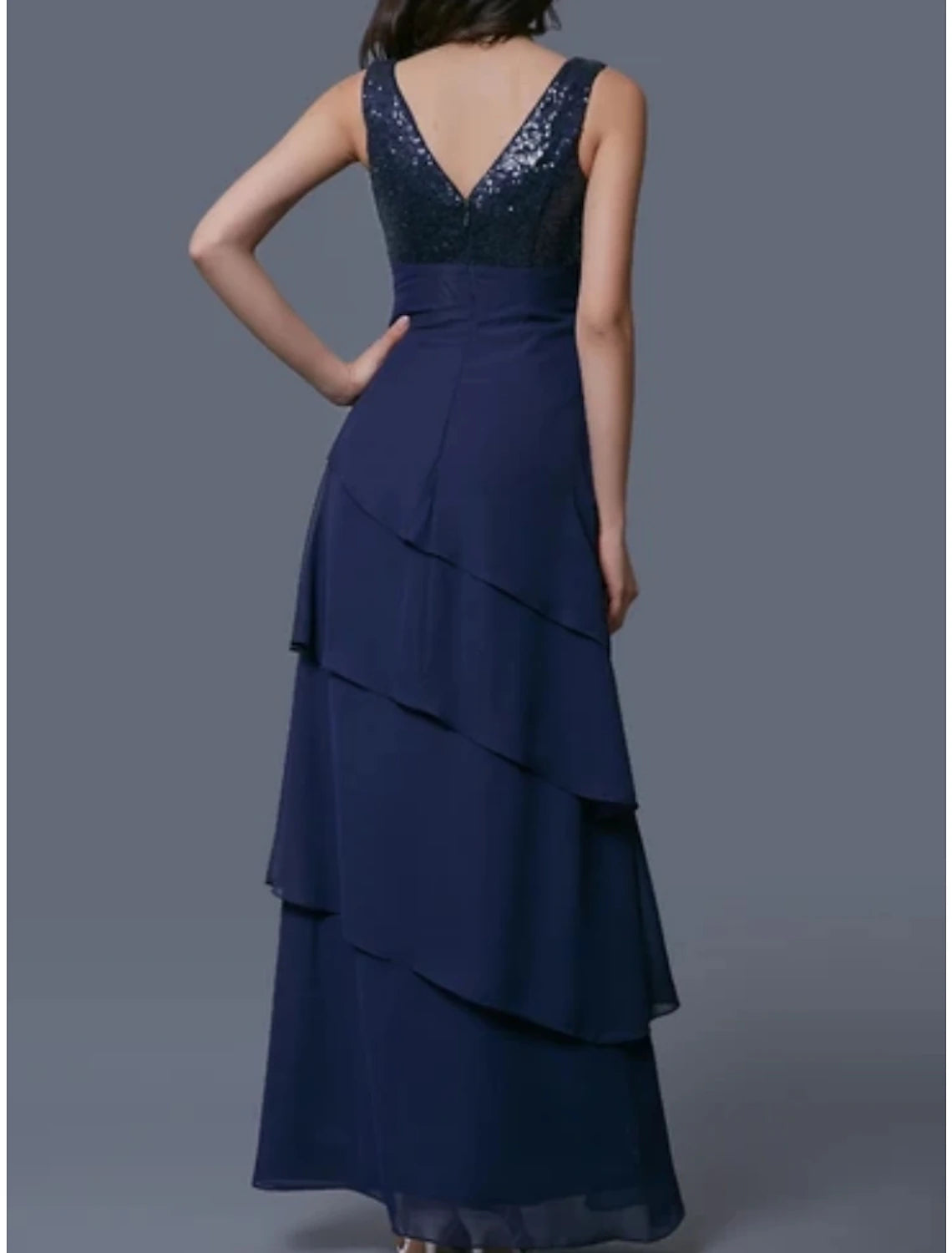 Wholesale Sheath / Column Mother of the Bride Dress Wedding Guest Elegant Scoop Neck Ankle Length Chiffon Half Sleeve with Sequin Tier