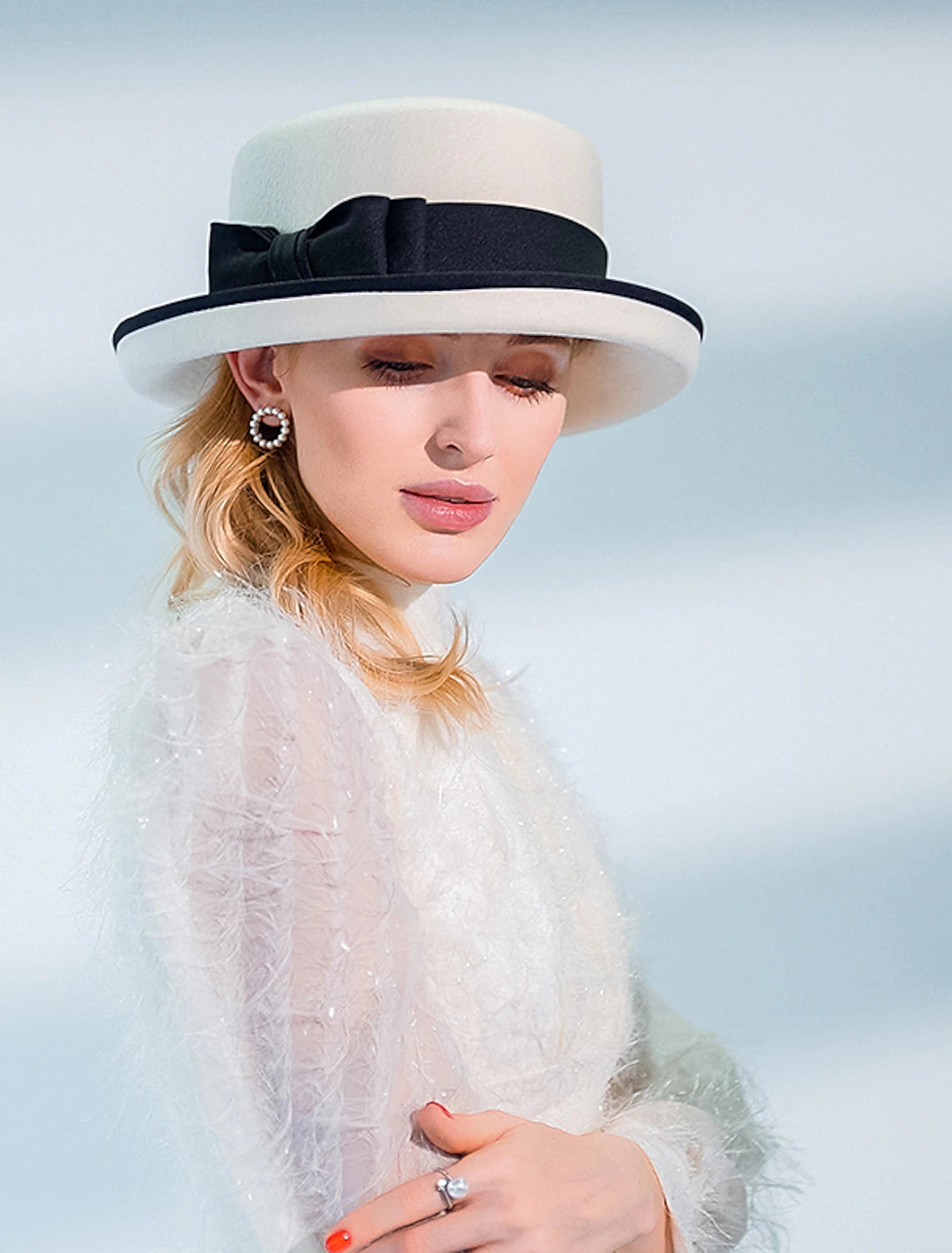 Wholesale Hats 100% Wool Fedora Hat Casual Tea Party Elegant With Bowknot Headpiece Headwear