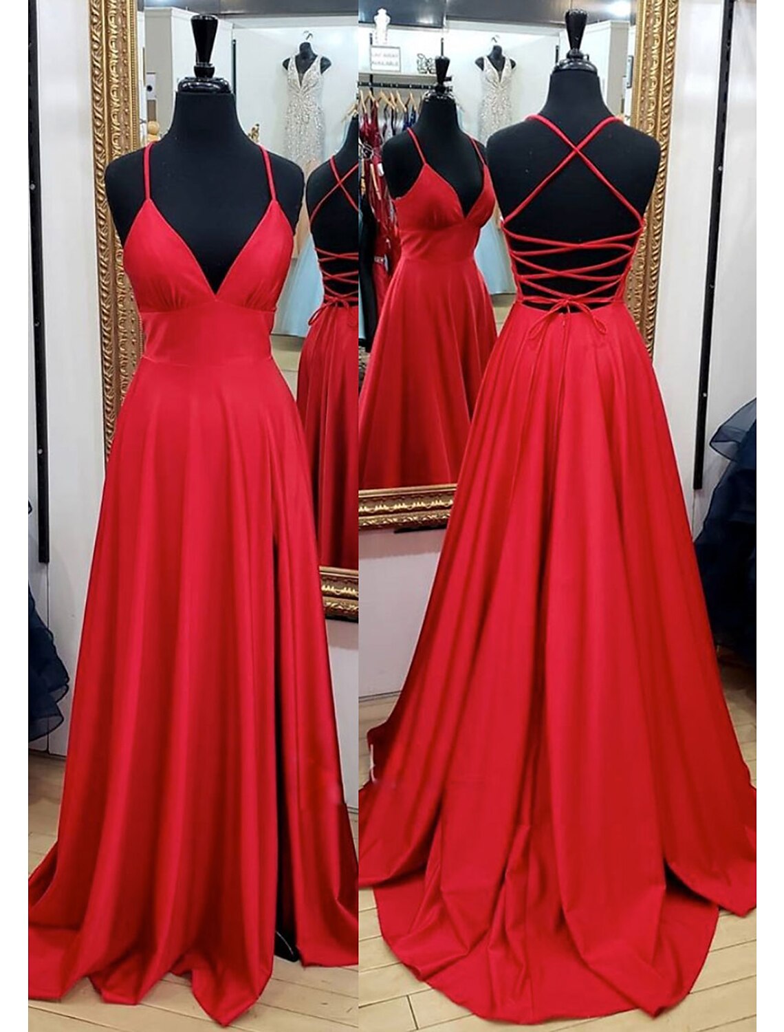 Wholesale  A-Line Prom Dresses Empire Dress Formal Wedding Party Court Train Sleeveless V Neck Charmeuse Backless with Pleats Slit