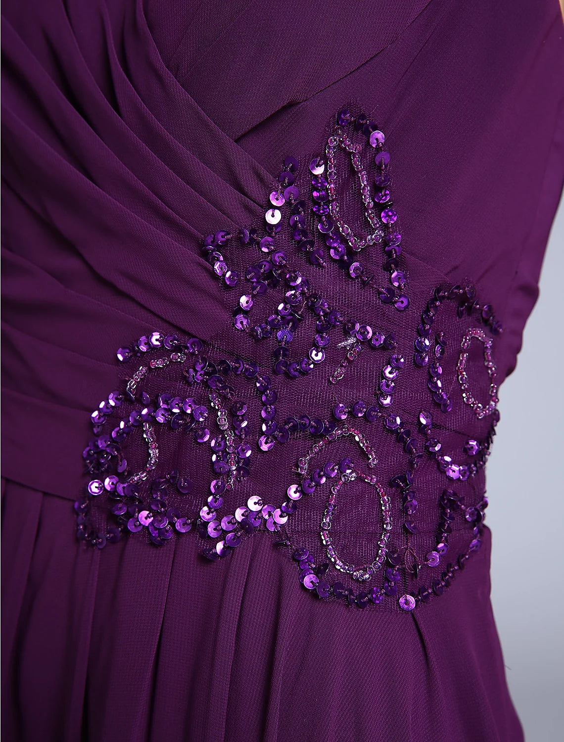 Wholesale Sheath / Column Mother of the Bride Dress Elegant V Neck Floor Length Chiffon Sleeveless No with Criss Cross Sequin