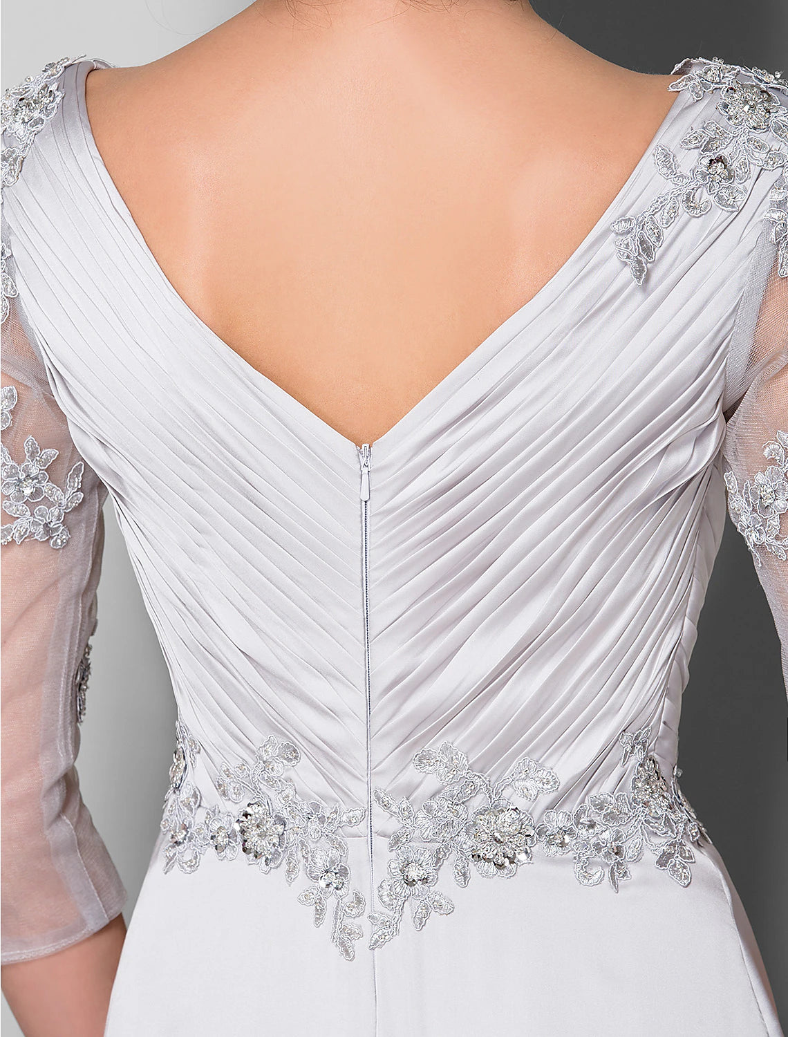 Wholesale A-Line Mother of the Bride Dress V Neck Sweep / Brush Train Satin Chiffon 3/4 Length Sleeve with Criss Cross Beading Appliques