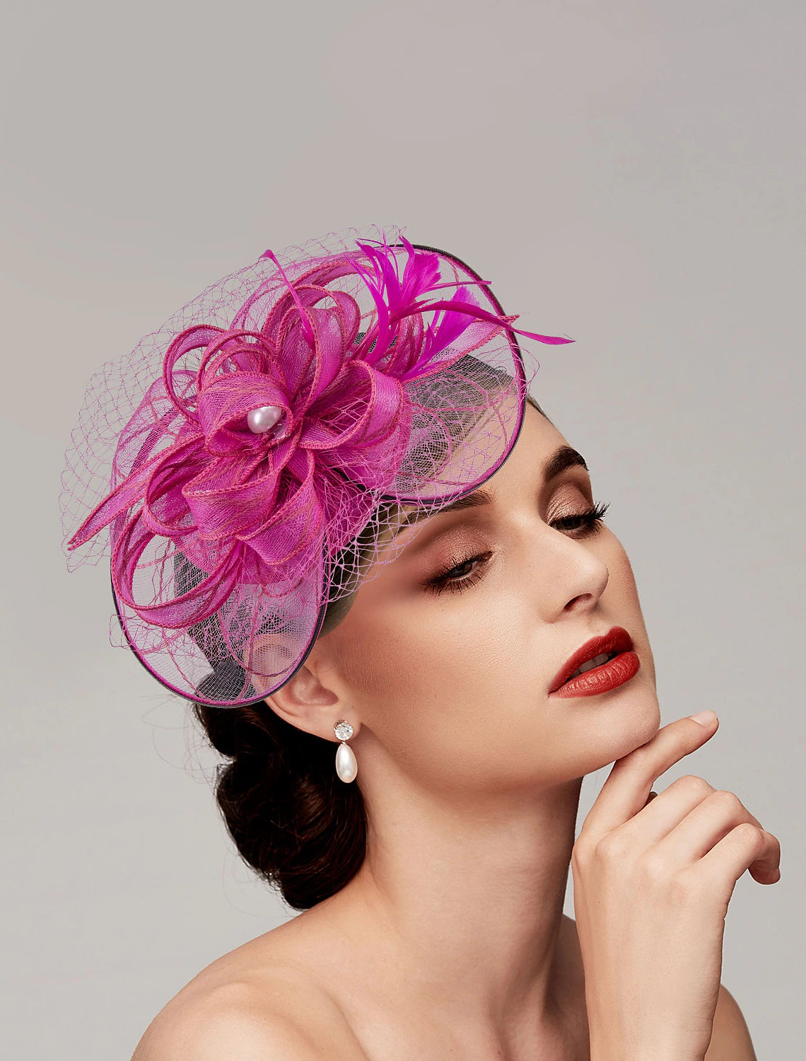 Wholesale Feathers / Net Fascinators Kentucky Derby Hat/ Headpiece with Feather / Cap / Flower 1 PC Wedding / Horse Race / Ladies Day Headpiece