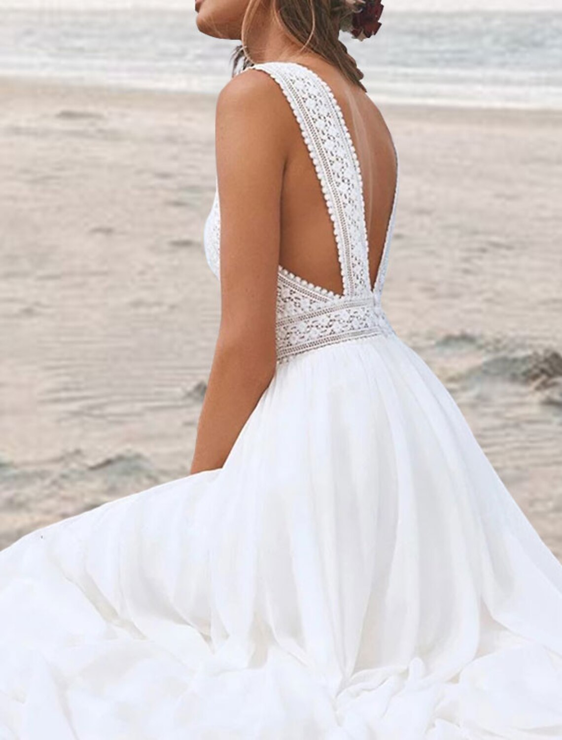 Wholesale Beach Open Back Boho Wedding Dresses A-Line V Neck Sleeveless Floor Length Chiffon Bridal Gowns With