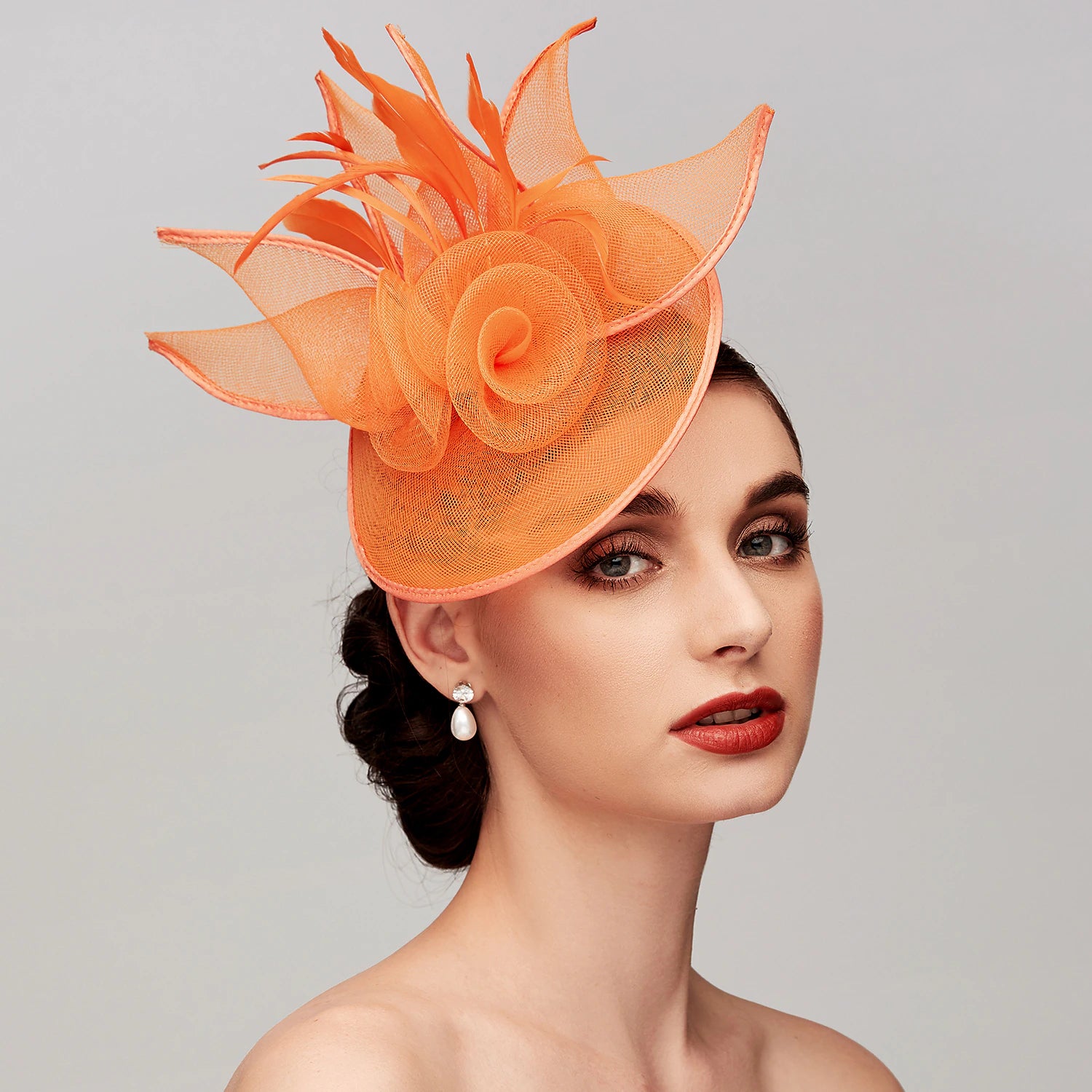 Wholesale Fascinators Feather Net Kentucky Derby Hat Fascinators Headpiece with Feather Floral Flower 1PC Wedding Horse Race Ladies Day Melbourne Cup Headpiece