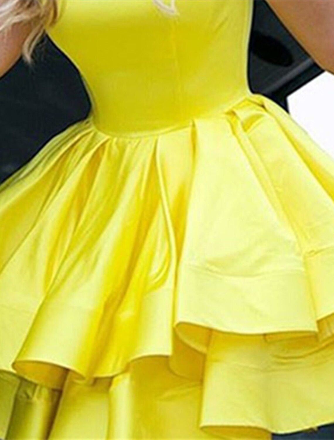 Wholesale A-Line Homecoming Dresses Minimalist Dress Graduation Sweet 16 Short / Mini Sleeveless Jewel Neck Satin with Ruffles