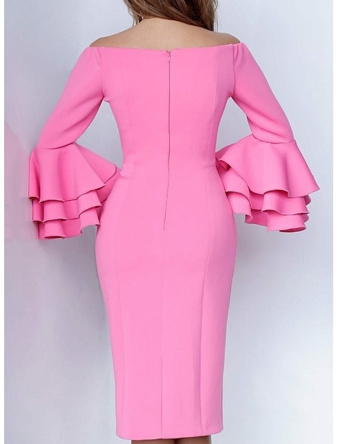 Wholesale Sheath / Column Minimalist Elegant Party Dress Cocktail Party Dress Off Shoulder Long Sleeve Knee Length Spandex with Ruffles