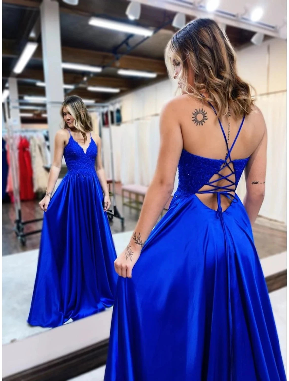 Wholesale  A-Line Prom Dresses Empire Dress Formal Wedding Party Court Train Sleeveless V Neck Satin Backless with Beading Appliques
