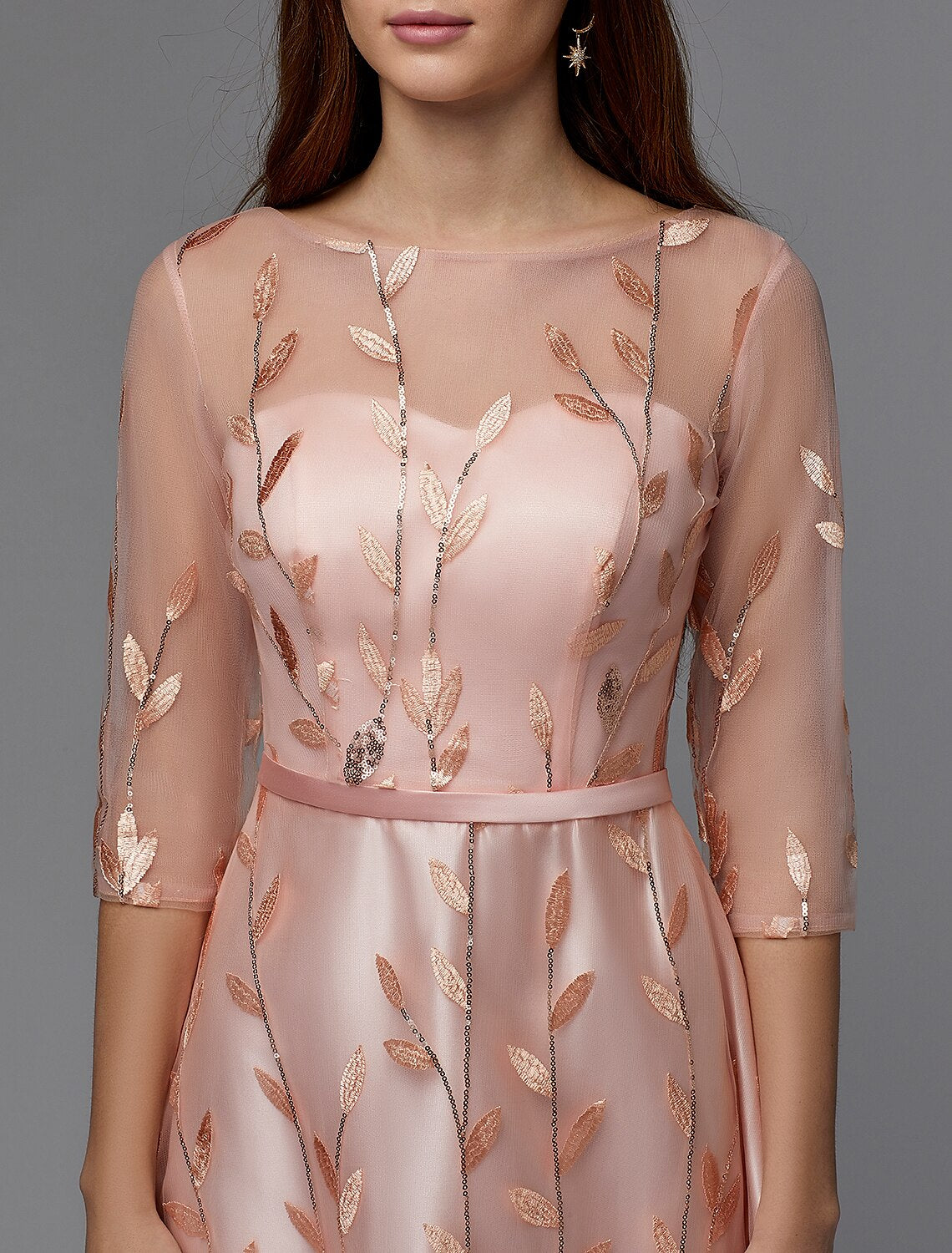 Wholesale  A-Line Floral Dress Wedding Guest Prom Floor Length 3/4 Length Sleeve Illusion Neck Bridesmaid Dress Lace with Pattern / Print Appliques