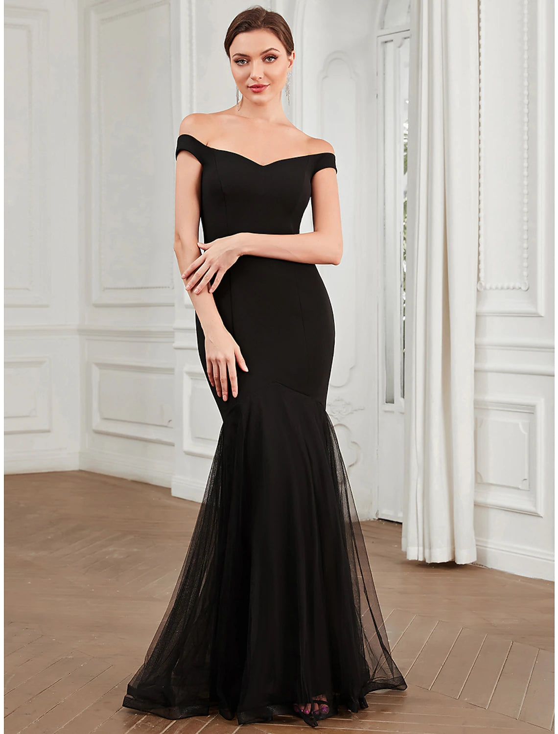 Wholesale  Mermaid / Trumpet Evening Gown Elegant Dress Party Wear Wedding Guest Floor Length Sleeveless Off Shoulder Polyester with Pleats