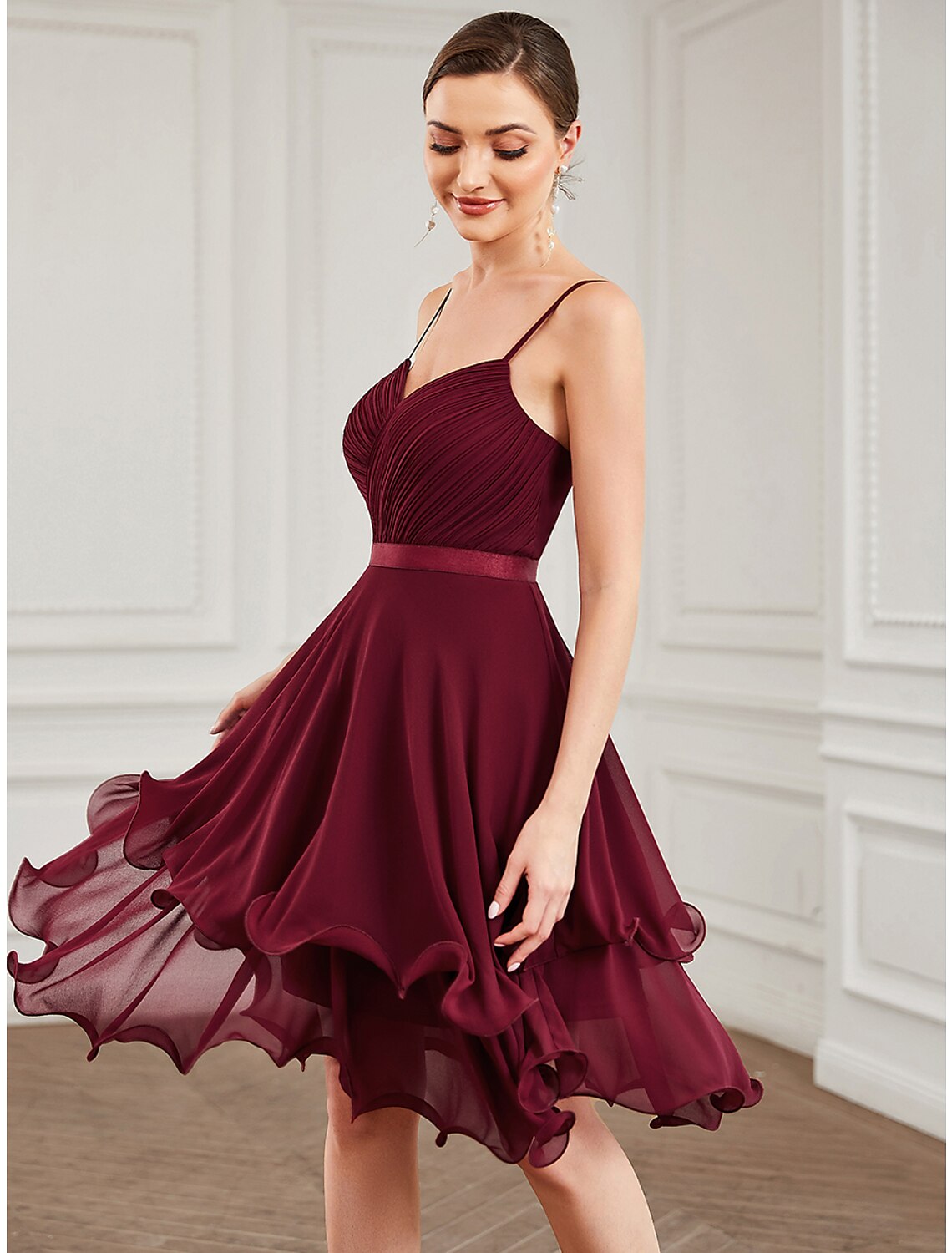 Wholesale A-Line Homecoming Dresses Tiered Plisse Dress Homecoming Prom Short / Mini Sleeveless Sweetheart Chiffon with Pure Color Tiered